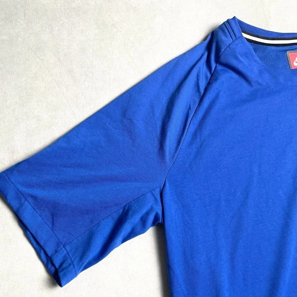 Nike Mens Sportswear Tech Pack Short Sleeve Top Blue Black Zip Pocket Medium